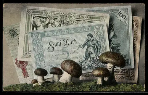 AK Geldscheine mit Champignons