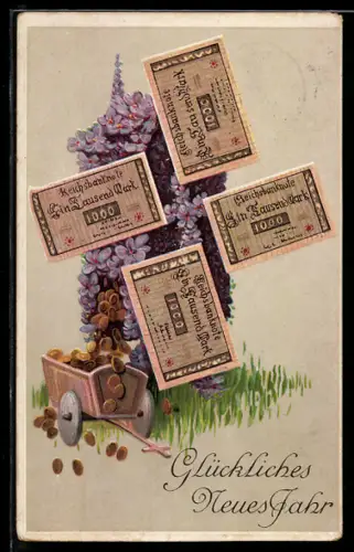 AK Neujahrsgruss mit Reichsbanknoten