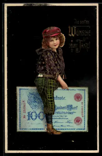 AK Kind reitet auf einer Einhundert Reichsmark-Note