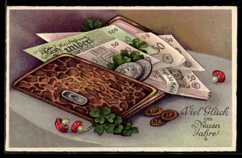 AK Reichsbank-Noten und Münzen, Kleeblatt, Pilze