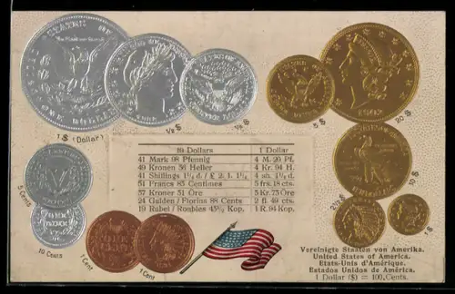 AK Münzen der Vereinigten Staaten von Amerika, Dollar und Cents, Geld