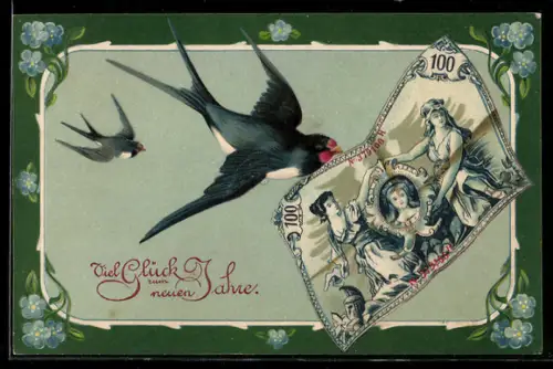 AK Vogel mit Geld