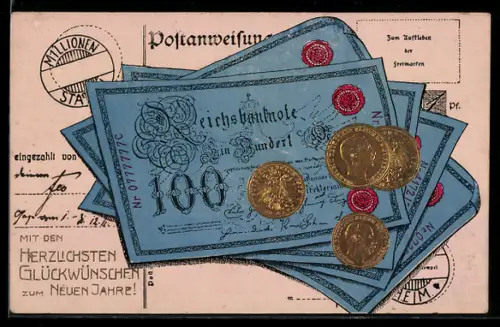 AK 100-Mark-Scheine und Münzen