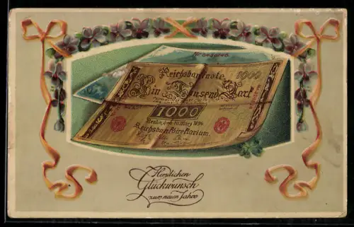 AK Reichsbanknote zu 1000 Mark mit Veilchenrahmen, Geld
