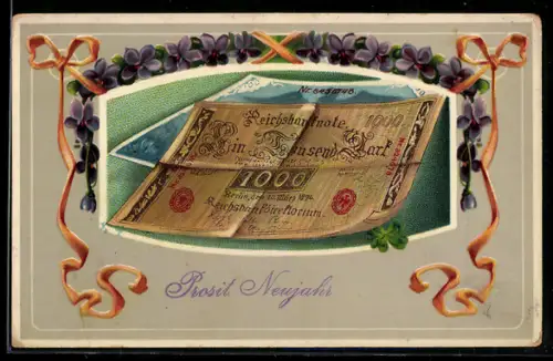 AK Reichsbanknote zu 1000 Mark mit Veilchenrahmen, Geld
