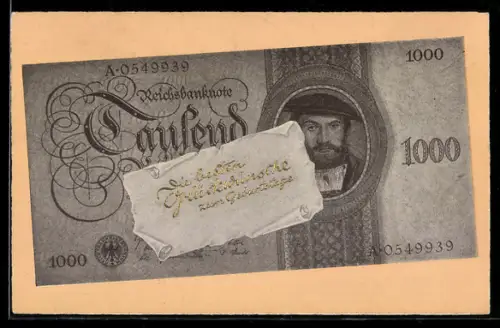 AK Geldschein über eintausend Mark, Geburtstagsgruss