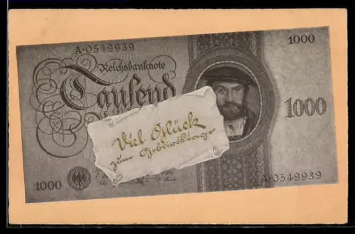 AK Reichsbanknote zu 1000 Mark, Geburtstagswünsche, Geld
