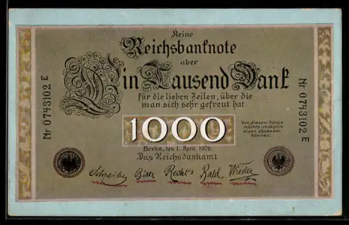 AK Berlin, Geldschein über eintausend Mark