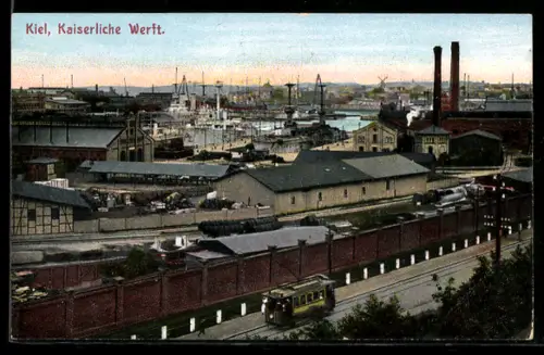 AK Kiel, Kaiserliche Werft, Hafenanlagen, Strassenbahn