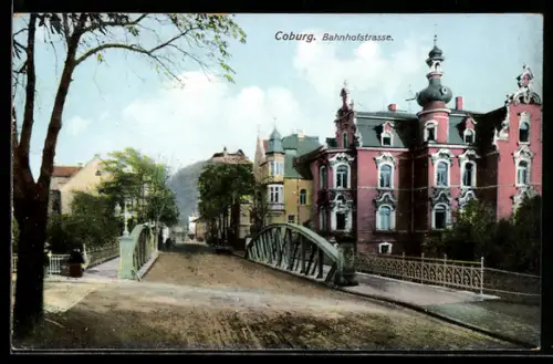 AK Coburg, Blick in Bahnhofstrasse