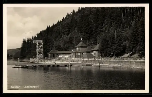AK Goslar, Badeanstalt vom Wasser aus gesehen