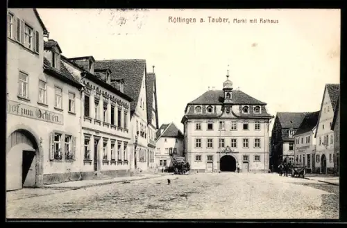 AK Röttingen / Tauber, Markt mit Gasthof zum Ochsen und Rathaus