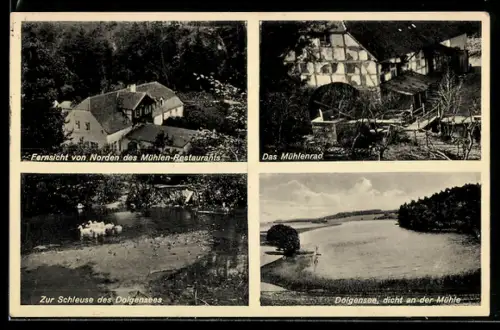 AK Klosterrode, Gasthaus Klosterwalder Wassermühle W. Templin, Mühlen-Restaurant, Mühlenrad, Dolgensee