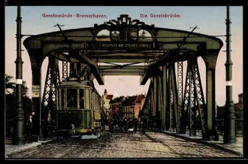 AK Geestemünde-Bremerhaven, Strassenbahnverkehr auf der Geestebrücke