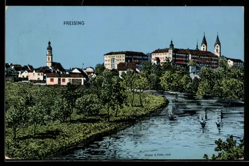 Künstler-AK Eugen Felle: Freising, Teilansicht mit Kirchtürmen