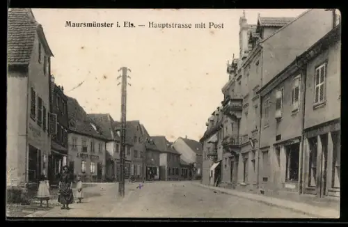 AK Maursmünster i. Els., Hauptstrasse mit Post