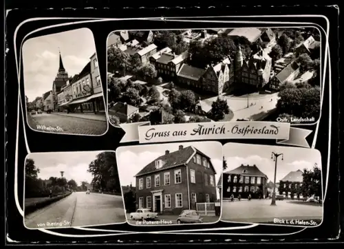 AK Aurich /Ostfriesland, Wilhelmstrasse, Ostfr. Landschaft, von Jhering-Strasse, de Pottere-Haus, Hafenstrasse