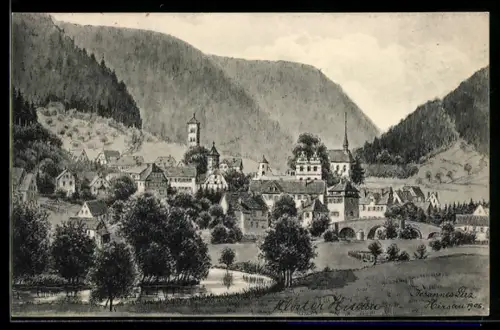 Künstler-AK Hirsau /Calw, Kloster Hirsau mit Gewässer