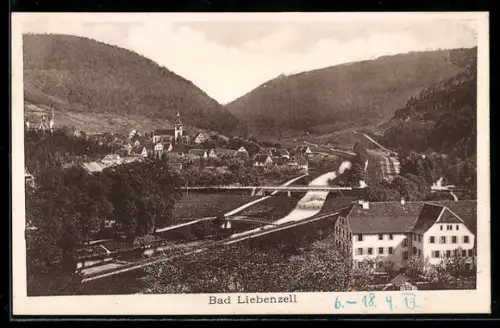 AK Bad Liebenzell, Ortsansicht mit Brücke aus der Vogelschau