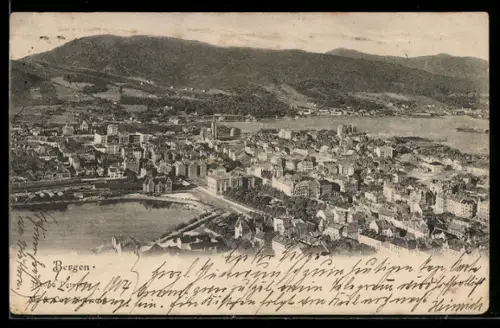 AK Bergen, Stadtpanorama mit Hafen