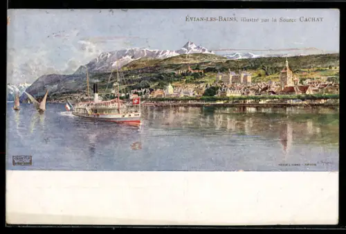 AK Évian-les-Bains, Illustré par la Source Cachat