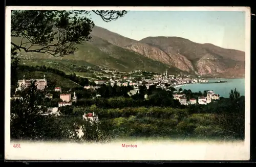 AK Menton, Panoramablick auf Stadt und Küste