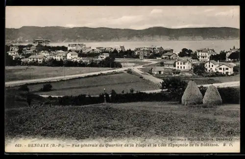 AK Hendaye /B.-P., Vue générale du Quartier de la Plage et la Côte Espagnole de la Bidassoa