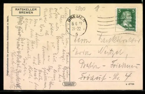 AK Bremen, Ratskeller, Grosse Halle