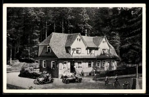 AK Baden-Baden, Gasthaus Zur Nachtigall, Inh. Bernhard Kienzler, Automobile, Gäste, Radfahrer
