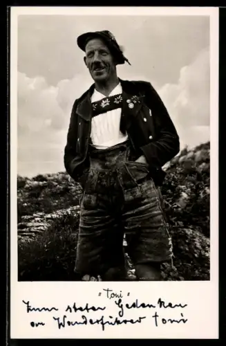 AK Haslach-Faistenoy, Bergsteiger in Tracht, Wanderführer Toni