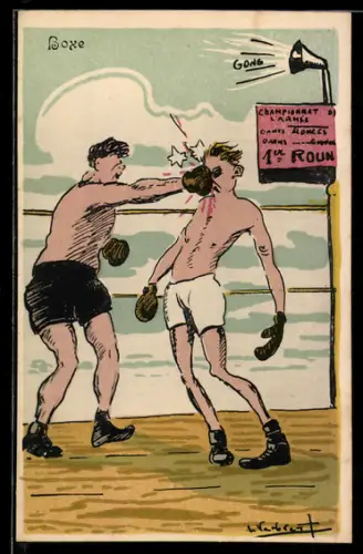 Künstler-AK Boxer geht in der ersten Rudne KO