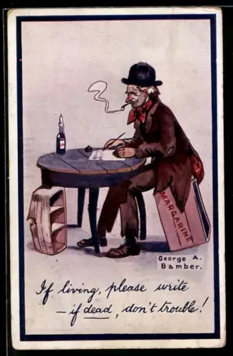 AK Schreibfauler Herr mit Pfeife beim Briefschreiben