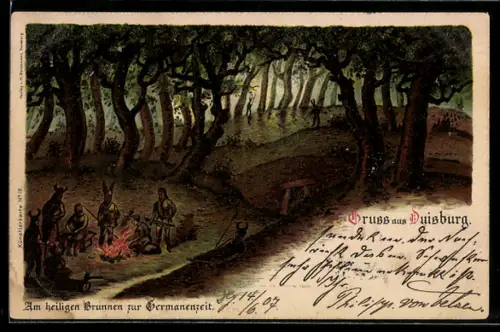 Lithographie Duisburg, Am heiligen Brunnen zur Germanenzeit