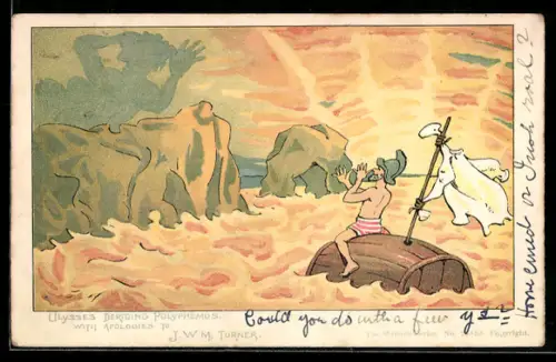 Künstler-AK Ulysses deriding Polyphemus with apologies
