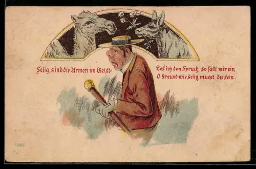 AK Herr mit Hut und Spazierstock, Kamel und Esel