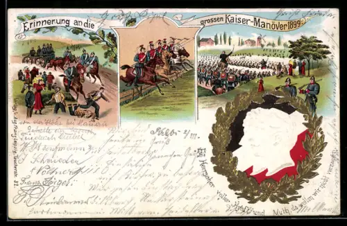 Lithographie Kaiser-Manöver 1899, Ein Herrscher voller Kraft und Muth...