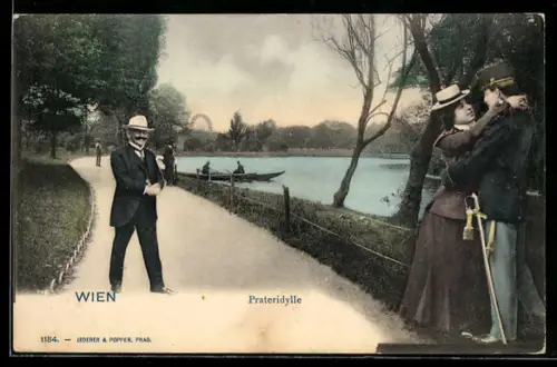 AK Wien, Soldat mit seiner Liebsten im Park des Praters