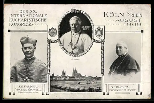AK Köln a. Rh., XX. Internationale Eucharistischer Kongress 1909, Kardinäle Vannutelli und Dr. Fischer