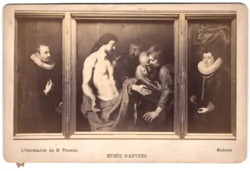 Fotografie unbekannter Fotograf und Ort, Triptychon mit Jesus, L`Incredulite de St. Thomas, nach einem Gemälde v. Rubens