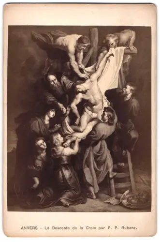 Fotografie unbekannter Fotograf und Ort, Szene der Kreuzabnahme, nach einem Gemälde von Rubens