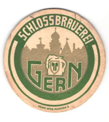 Bierdeckel Schlossbrauerei Gern, Stadtsilhouette
