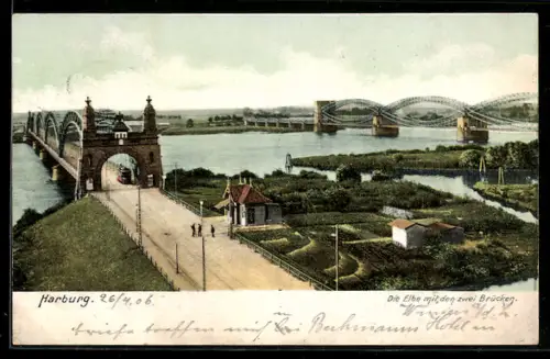 AK Harburg, Die Elbe mit den zwei Brücken