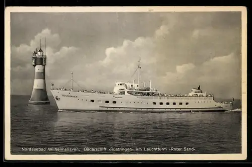 AK Passagierschiff Rüstringen am Leuchtturm Roter Sand in der Wesermündung