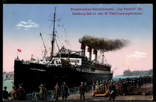 AK Passagierschiff Cap Polonio der Hamburg-Süd an den St. Pauli-Landungsbrücken