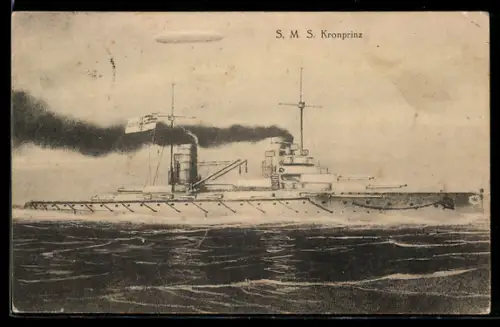 AK Linienschiff S.M.S. Kronprinz und Zeppelin im Überfluge, Kriegsschiff