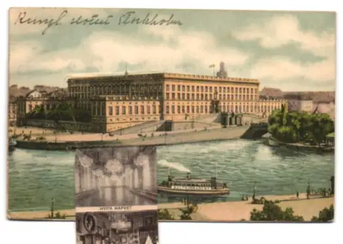 Leporello-AK Saltsjöbaden, Konung Oscar II Skrifrum, Stora Galleriet, Victoriasalongen