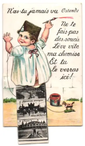 Leporello-AK Ostende, Cabine et Bain, La Digue et l`Hôtel Majestic-Palace, nos baigneuses