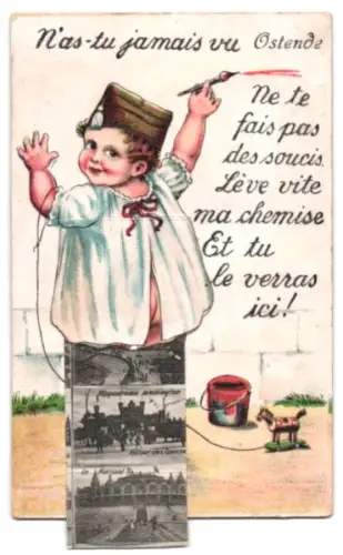 Leporello-AK Ostende, Cabine et Bain, La Digue et l`Hôtel Majestic-Palace, nos baigneuses