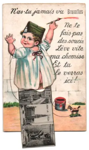 Leporello-AK Bruxelles, La Bourse, Église Ste-Gudule, le Tyr National