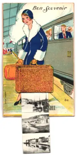 Leporello-AK St-Valery-en-Caux, Panorama, Segelboote, Strandansicht